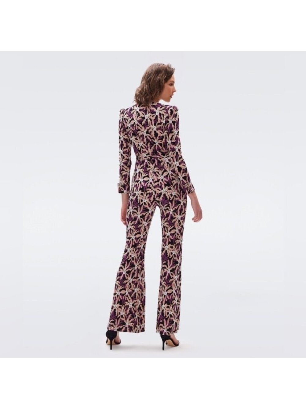 Diane Von Furstenberg Seoul Printed Wrap Jumpsuit Sz 4 Purple Tropical One Piece - Picture 2 of 10